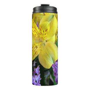 Yellow Daylilies & Purple Lilac Flowers Thermal Tumbler