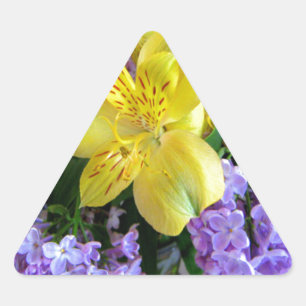 Yellow Daylilies & Purple Lilac Flowers Triangle Sticker