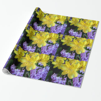 Yellow Daylilies & Purple Lilac Flowers Wrapping Paper