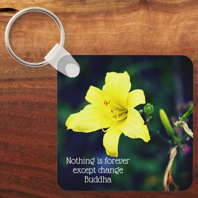 Yellow Daylily Inspirational Quote Magnet Key Ring (Front)