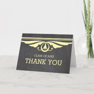 Yellow Deco Chalkboard Graduation Thank You Card