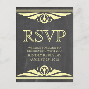 Yellow Deco Chalkboard RSVP Postcard