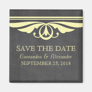 Yellow Deco Chalkboard Save the Date Magnet
