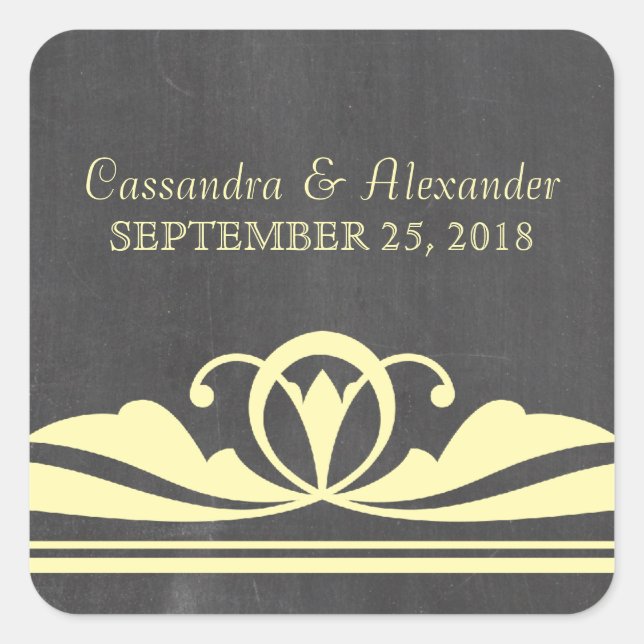Yellow Deco Chalkboard Wedding Stickers (Front)