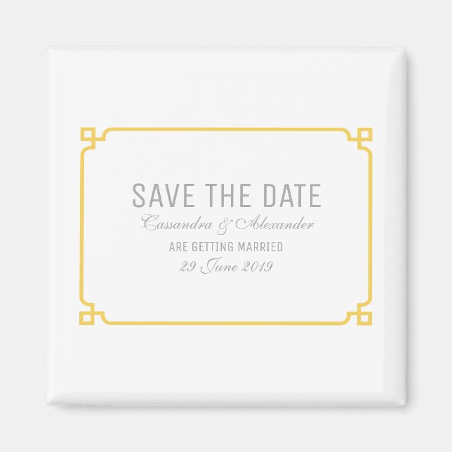 Yellow Deco Chic Save the Date Magnet (Front)