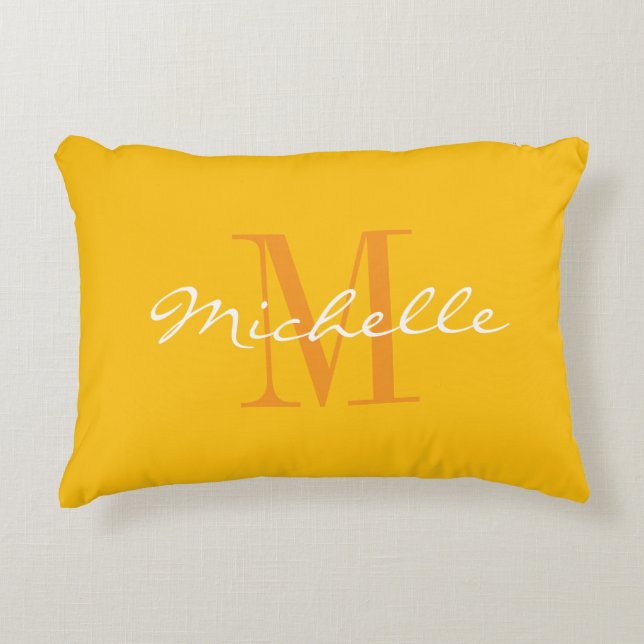 Yellow decoration pillow with classy name monogram (Front)