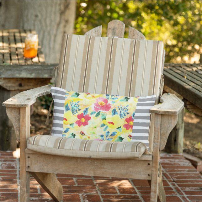 Yellow Delicate Flowers Lumbar Throw Pillow (Chair)