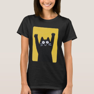 Yellow Design With A Cat On It Cat Black T-Shirt