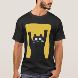 Yellow Design With A Cat On It Cat Black T-Shirt