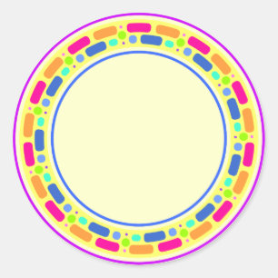 Yellow design with colourful border classic round sticker