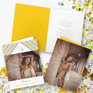 Yellow Diagonal Stripes Photo Modern Graduation Thank You Card