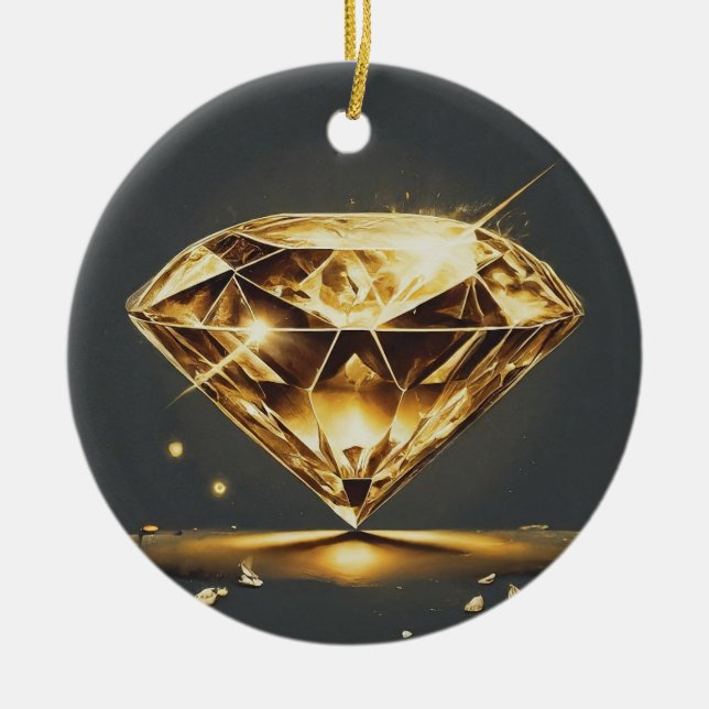 Yellow Diamond and Water Wave Design Ceramic Tree Decoration (Front)