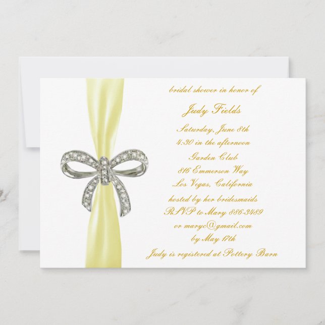 Yellow Diamond Bow Bridal Shower Invitation (Front)