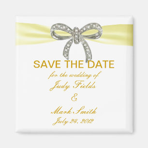 Yellow Diamond Bow Wedding Save The Date Magnet