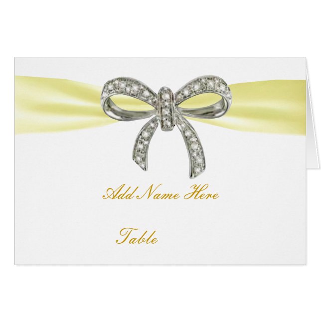 Yellow Diamond Bow Wedding Table Place Card (Front Horizontal)