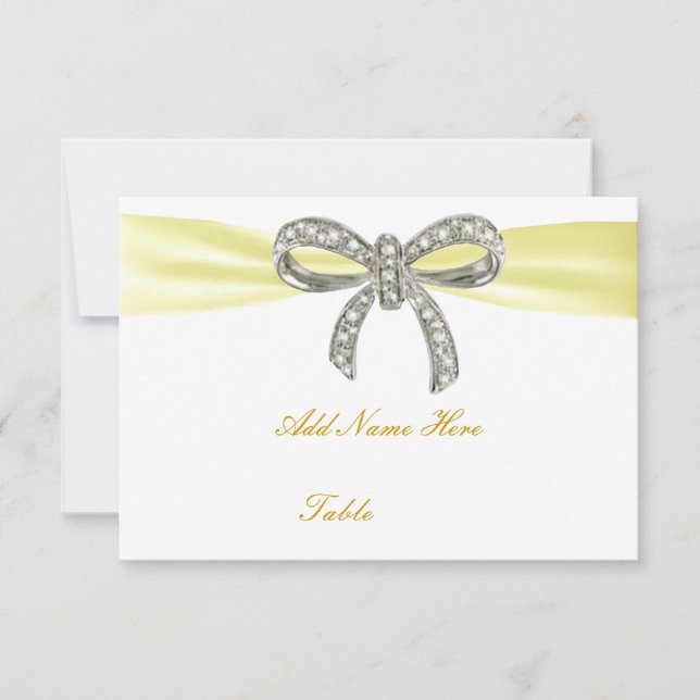 Yellow Diamond Bow Wedding Table Place Card (Front)