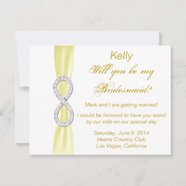 Yellow Diamond Infinity Wedding Bridesmaid Card (Front)