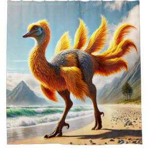 Yellow Dinosaur Bird Shower Curtain