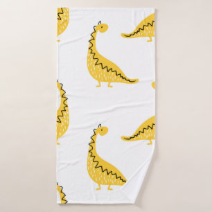 Yellow dinosaur seamless pattern. Funny vintage il Bath Towel