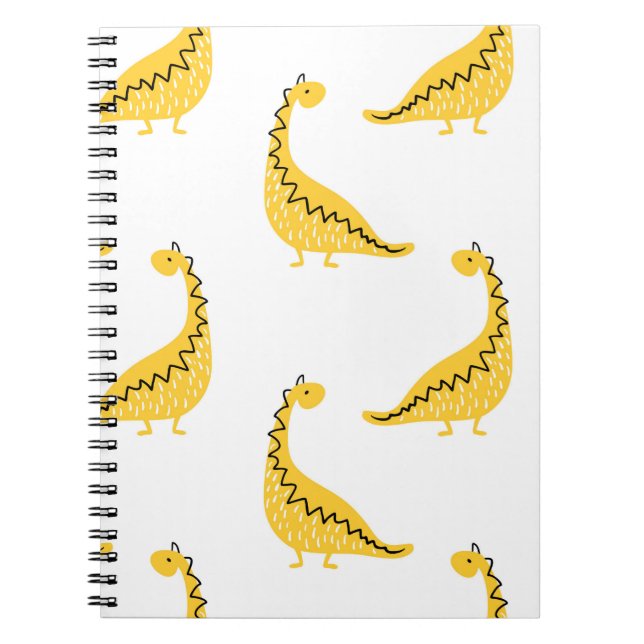 Yellow dinosaur seamless pattern. Funny vintage il Notebook (Front)