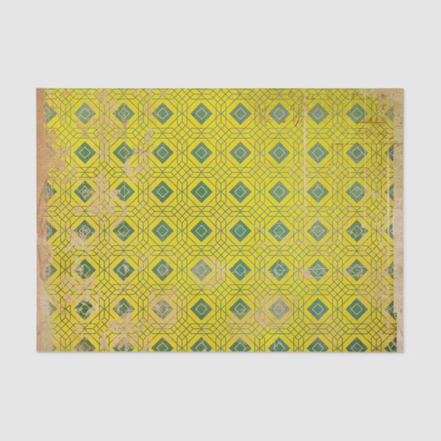 Yellow Distressed Art Deco Tissue Paper (Front)
