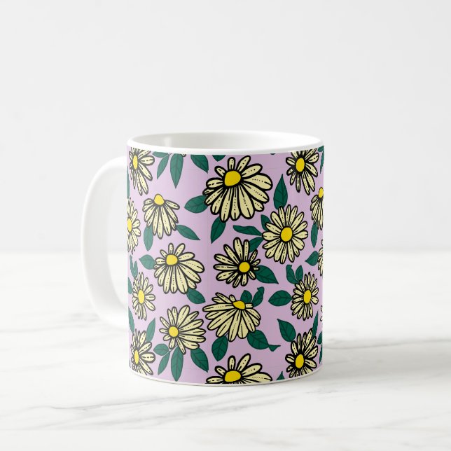 Yellow Ditsy Floral Pattern Coffee Mug (Front Left)