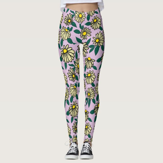 Yellow Ditsy Floral Pattern Leggings (Front)