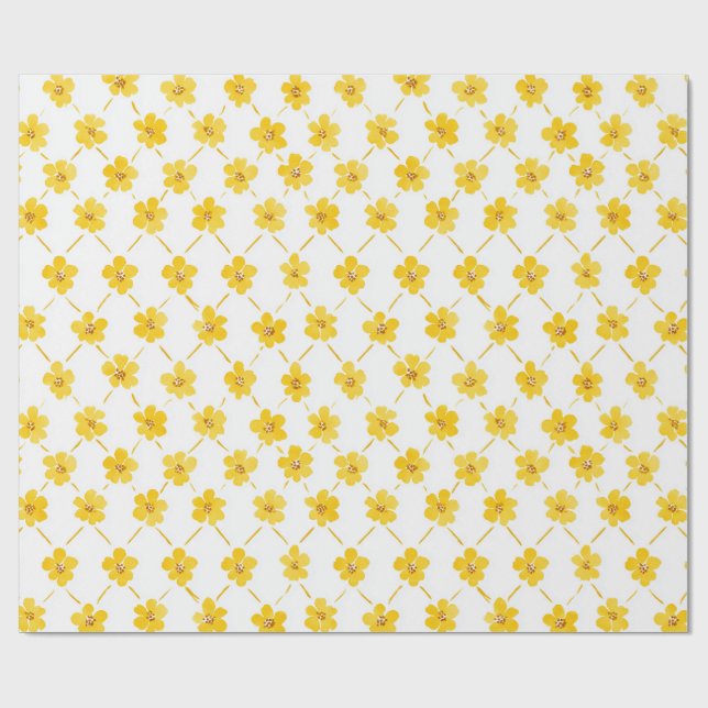 Yellow Ditsy Grandmillenial flowers Wrapping Paper (Flat)