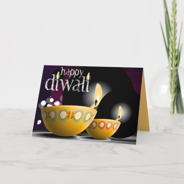 Yellow Diwali Lamps Greetings Card (Front)