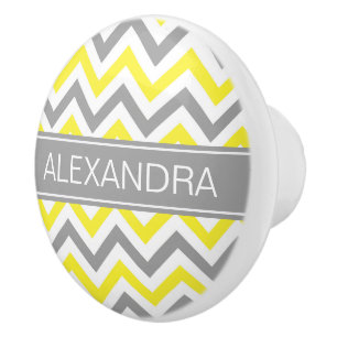 Yellow Dk Grey White LG Chevron Grey Name Monogram Ceramic Knob