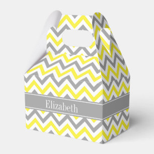 Yellow Dk Grey White LG Chevron Grey Name Monogram Favour Box