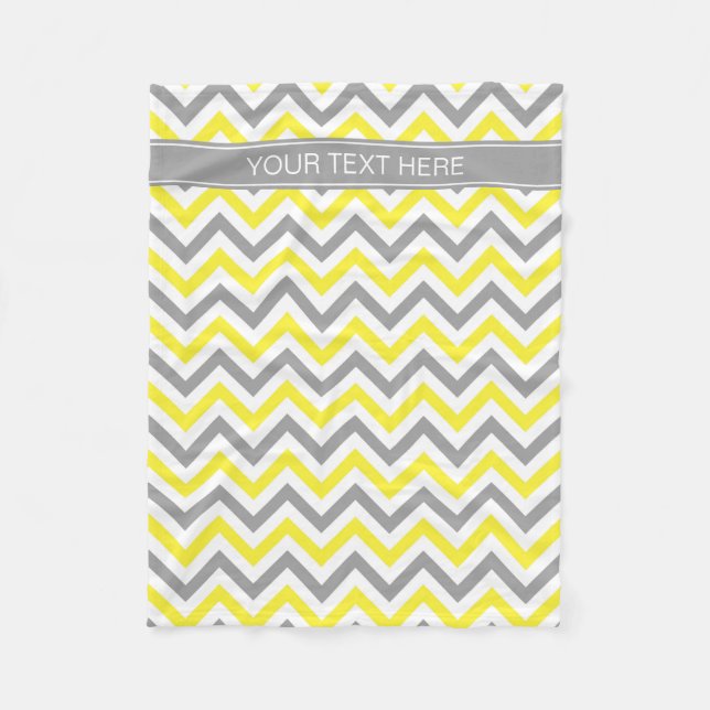 Yellow Dk Grey White LG Chevron Grey Name Monogram Fleece Blanket (Front)
