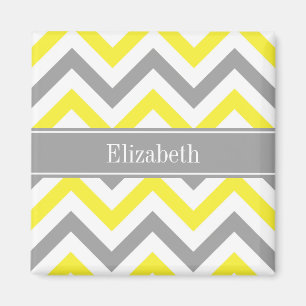 Yellow Dk Grey White LG Chevron Grey Name Monogram Magnet