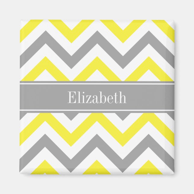 Yellow Dk Grey White LG Chevron Grey Name Monogram Magnet (Front)