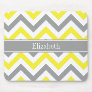 Yellow Dk Grey White LG Chevron Grey Name Monogram Mouse Pad