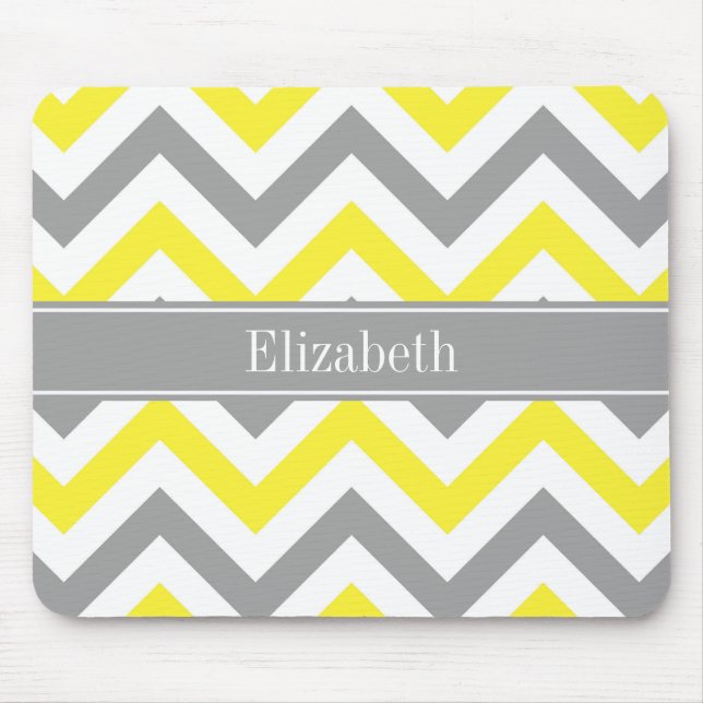 Yellow Dk Grey White LG Chevron Grey Name Monogram Mouse Pad (Front)