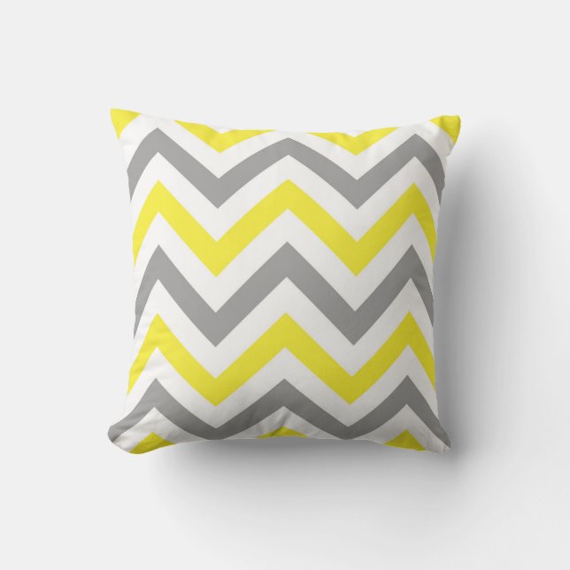 Yellow, Dk Grey Wht Large Chevron ZigZag Pattern Cushion (Front)