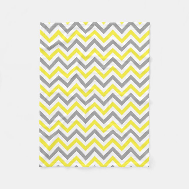 Yellow, Dk Grey Wht Large Chevron ZigZag Pattern Fleece Blanket (Front)