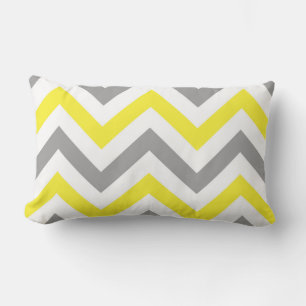 Yellow, Dk Grey Wht Large Chevron ZigZag Pattern Lumbar Cushion