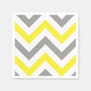 Yellow, Dk Grey Wht Large Chevron ZigZag Pattern Napkin