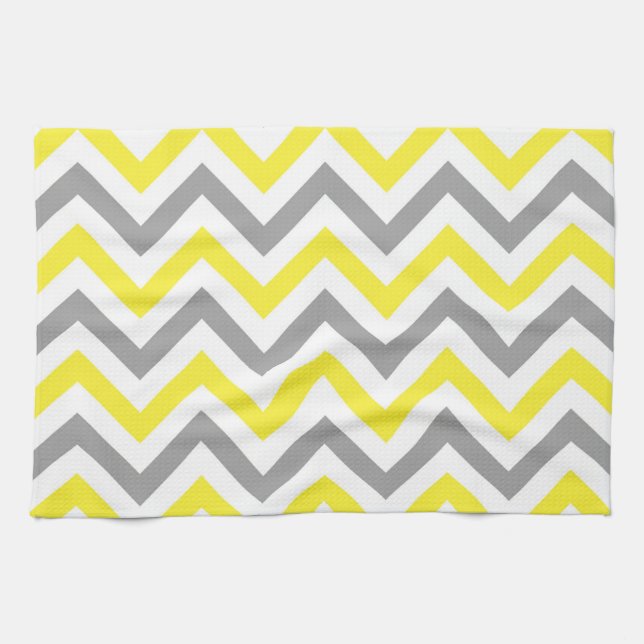 Yellow, Dk Grey Wht Large Chevron ZigZag Pattern Tea Towel (Horizontal)