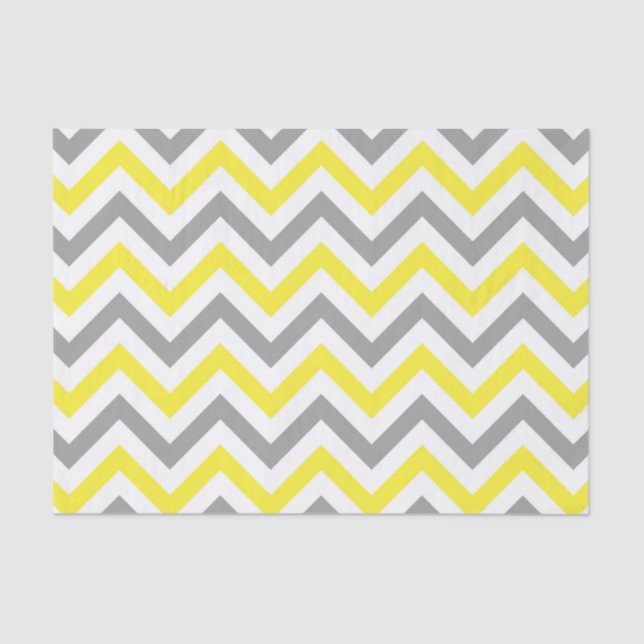 Yellow, Dk Grey Wht Large Chevron ZigZag Pattern Tissue Paper (Front)