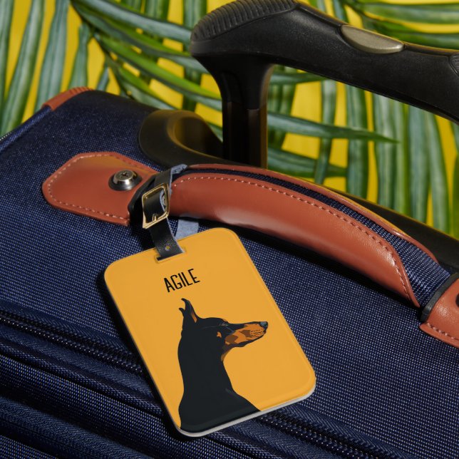 Yellow Doberman Luggage Tag (Front Insitu 1)