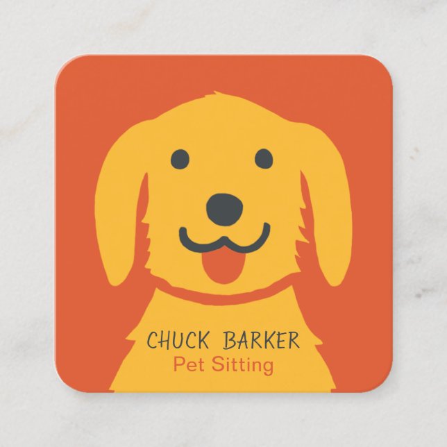 Yellow Dog Pet Care | Cute Golden Retriever Square Business Card (Front)