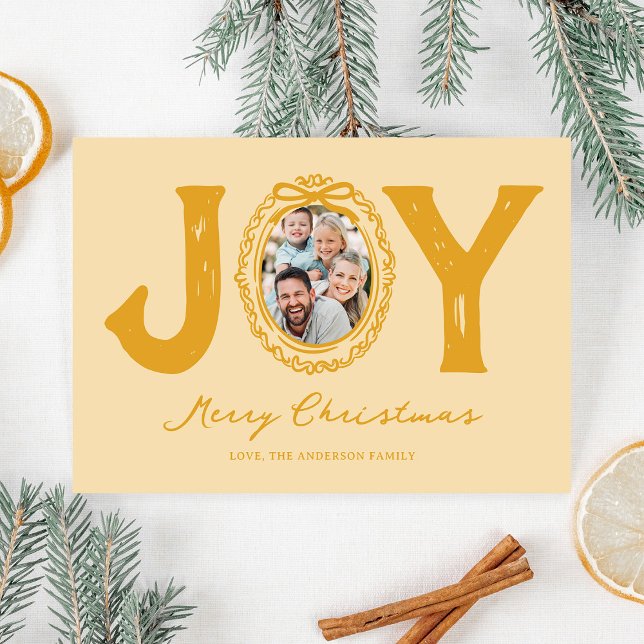 Yellow Doodle Joy Photo Christmas Holiday Card (Creator Uploaded)