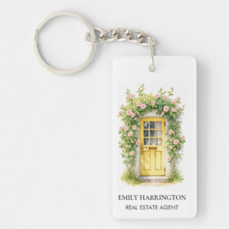 Yellow Door Watercolor Logo Real Estate Agent Key Ring