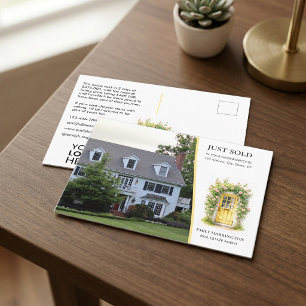 Yellow Door Watercolor Sold Real Estate Agent Postcard