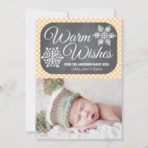 Yellow Dot Chalkboard Snowflake Holiday Photo Card