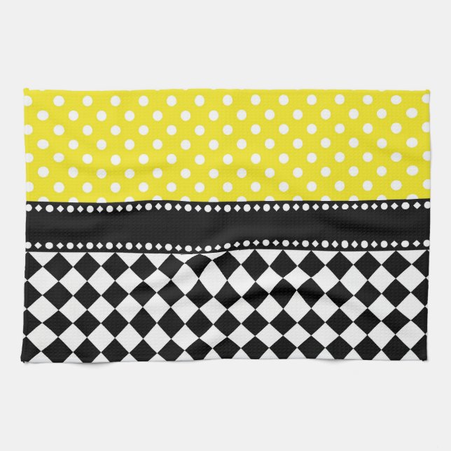 Yellow Dot Chequerboard Tea Towel (Horizontal)