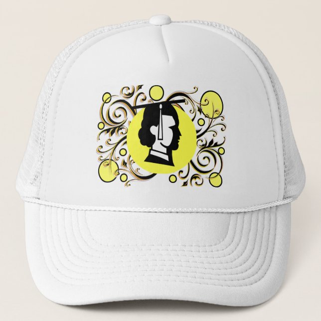 Yellow Dot Flourish Graduate Cap (Front)